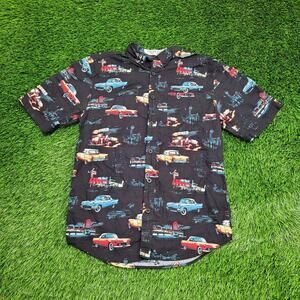 Vintage Joe-Marlin AOP Car Button Shirt Medium 19x28 Black